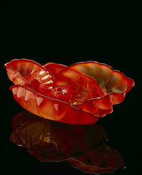 Pimento Red Seaform Set with Tar Lip Wraps by Dale Chihuly